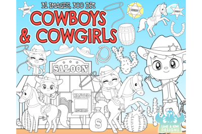 Cowboys and Cowgirls Digital Stamps - Lime and Kiwi Designs