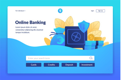 Online banking landing page. Payment service. Interface for bank websi