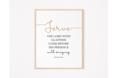 Bible Verse Wall Art, Psalm 100:2, Christian Wall Art