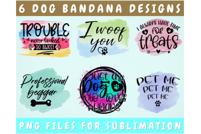 Dog Bandana Sublimation Designs Bundle, 6 Dog Bandana PNG Files