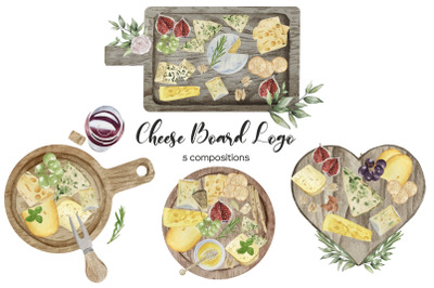 Watercolor Cheese Board Logo. Premade Cheese Plate Logo