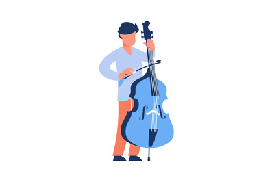 Cartoon cello player. Man with string musical instrument. Musician pla