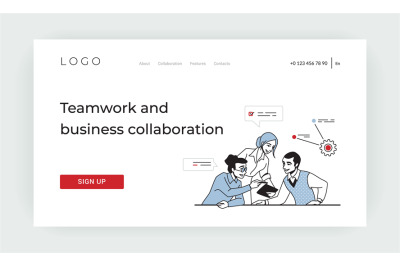 Team leadership landing page. Teamwork and business collaboration conc