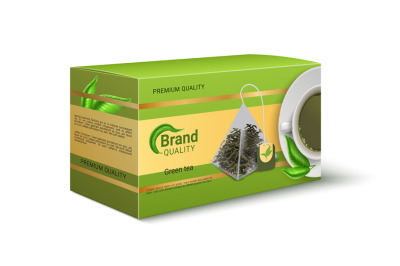 Packaging of green tea. Realistic product pack design. Brand identity