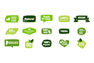 Organic food banners. Trendy ecology concept, eco and bio tags design
