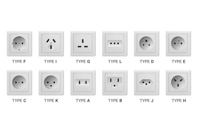 Realistic socket. 3D plastic devices for access to electric power. Dif