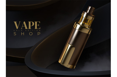 Vape advertising. Realistic electronic cigarette. 3D vaping device. Pl