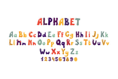 Bubble font. Colorful alphabet with balloon or candy shape. Typographi