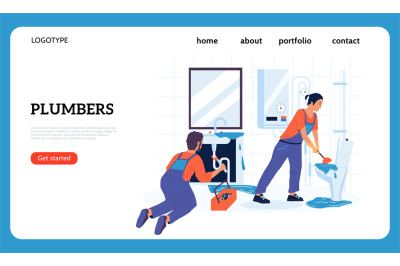 Plumbing maintenance landing page. Website interface for plumbing serv