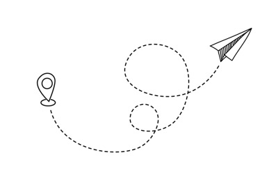 Plane travel line. Hand drawn flight route. Flying aircraft with dotte