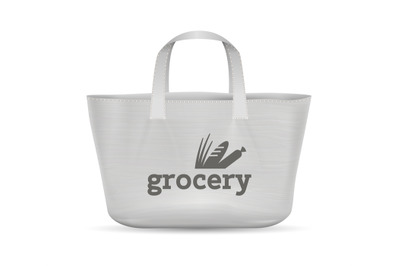 Fabric shopping bag. Realistic handbag for purchases from grocery shop