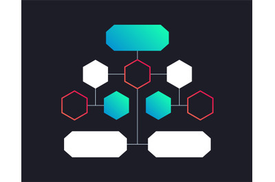 Flow charts infographic. Geometric hierarchy organization scheme. Blan