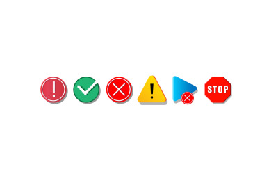 Old computer icons. Abstract pixel art symbols set. Stop or warning si