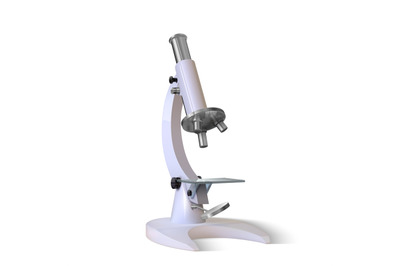 Realistic microscope. Vector 3D science and medical instrument isolate