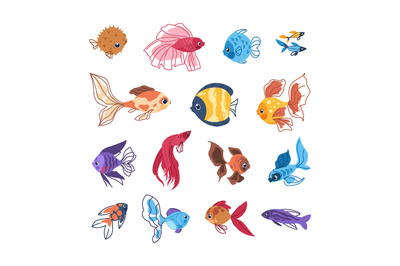 Cartoon fish. Colorful sea animals. Hand drawn clipart of tropical und