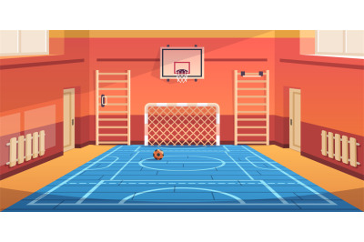 School gym. Gymnasium basketball court and campus soccer arena. Comfor