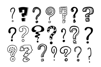 Question marks. Doodle hand drawn isolated set of interrogation signs,