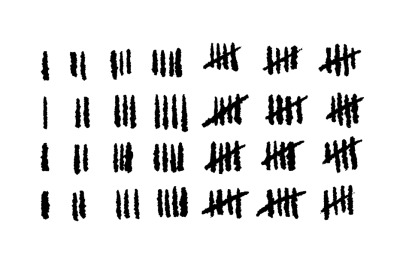 Tally marks. Prison days count slash symbols scratched on wall, jail h