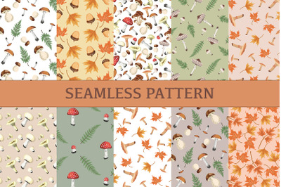 Autumn Mushrooms Seamless Pattern