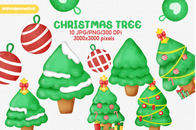 Watercolor Christmas tree clipart.