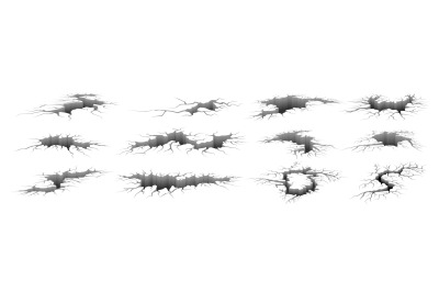 Earthquake cracks. Realistic 3D holes in ground, damaged concrete effe