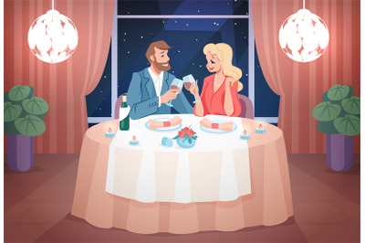 Restaurant date. Romantic couple have dinner with candle lights. Cheer