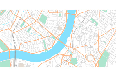 City map. Urban center with streets and parks&2C; town topography plan&2C; G