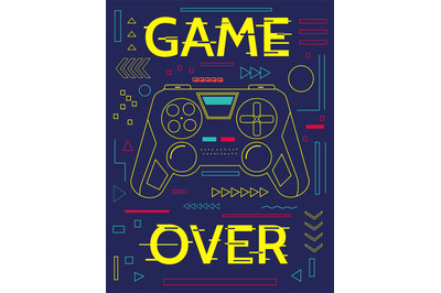 Game print. Minimal poster with controller and abstract geometric shap