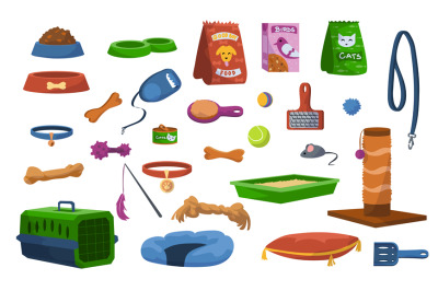 Cartoon pet toys. Assortment of veterinary store&2C; products for dogs or