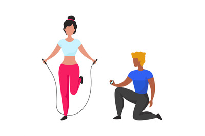 Personal workout exercises with jumping rope. Sport exercises with gym