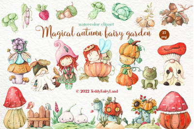 Watercolor Autumn Fairy Garden Magic Garden Clipart