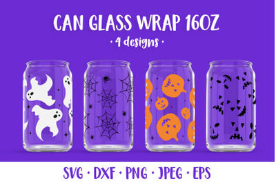 Halloween Can Glass Wrap SVG. Halloween Glass Can Designs