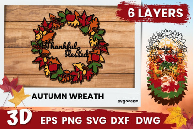 3D Thankful Blessed Wreath Svg