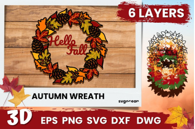 3D Hello Fall Wreath Svg