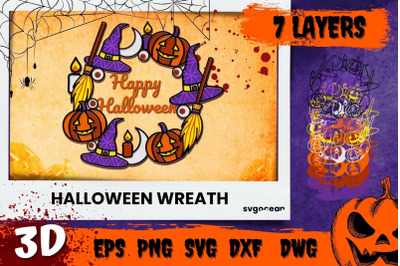 3D Happy Halloween Wreath Svg