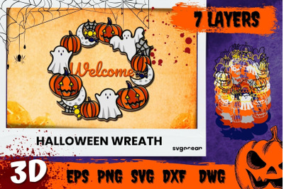 3D Welcome Halloween Wreath Svg