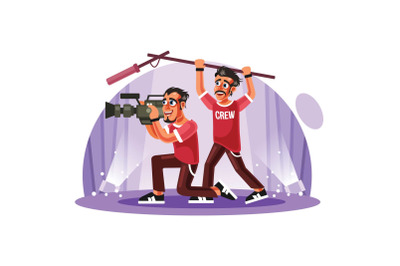 Cameraman and Sound Engineer Vector Illustration