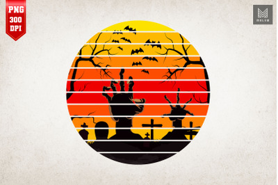 Vintage Retro Sunset Zombie Hand