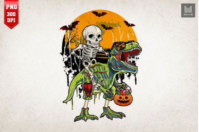 Halloween Skeleton Riding Zombie T Rex