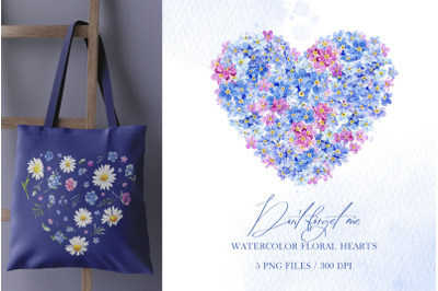 Forget me not watercolor clipart, floral heart sublimation