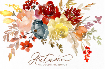 Watercolor Autumn Flowers Roses