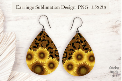 Sunflower leopard teardrop sublimation earrings design