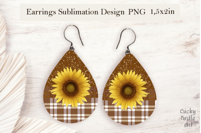 Sunflower plaid teardrop sublimation earrings design