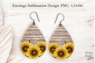 Sunflower wood background teardrop sublimation earrings design