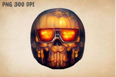 Robotic Skull Pumpkin With Glasses