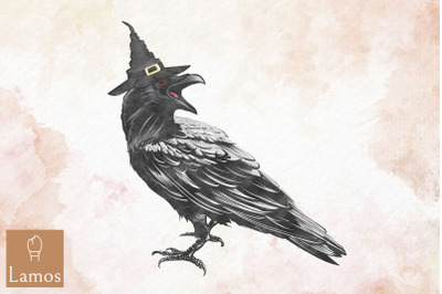 Halloween Crow Watercolor Clipart