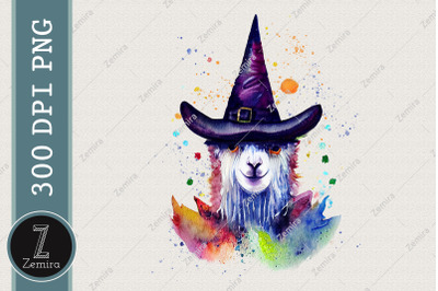 Llama With Witch Hat Halloween