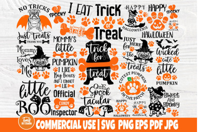 Dog Halloween Bandana SVG Bundle - Pumpkin Paw Print - Cut Files - 20