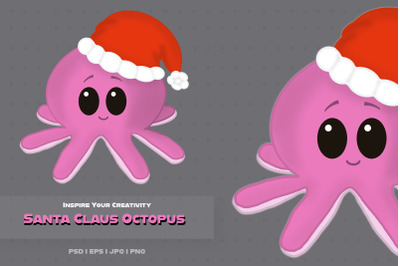 santa claus octopus cartoon character