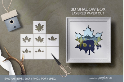 3D maple leaf Layered papercut SVG paper cut Shadow box